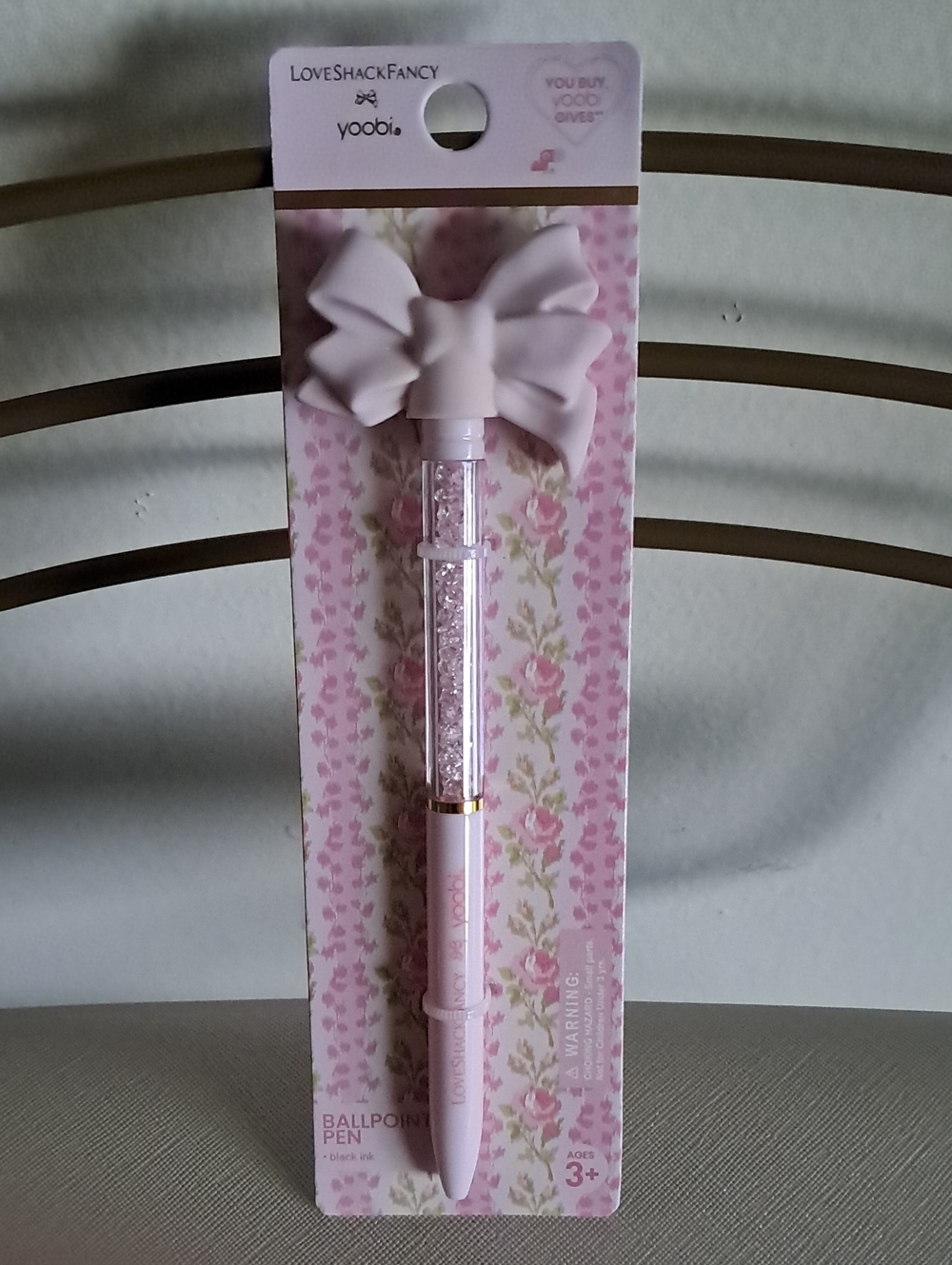 LoveShackFancy Pink and Gold Bow Ballpoint Pen